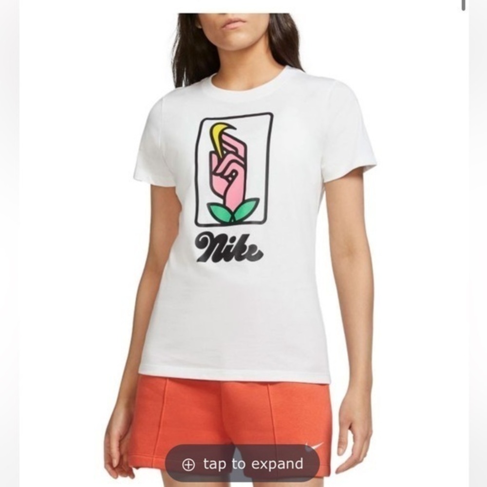 Nike White Graphic Short Sleeve Tee with Pink & Yellow Artwork